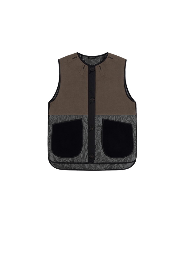 Signature Patchwork Wool Vest - Dark Olive & Navy / Anthracite - Layer 2