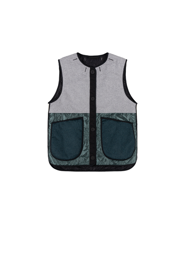 Signature Patchwork Wool Vest - Heather Grey & Ivory / Black - Layer 2