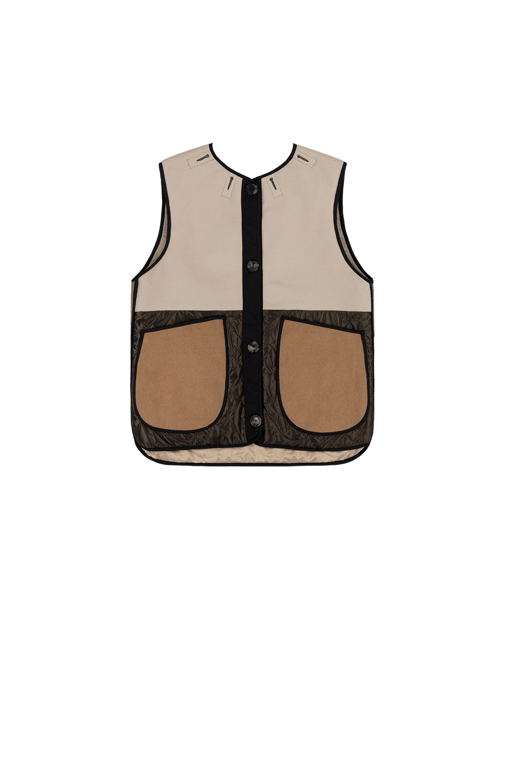 Signature Patchwork Wool Vest - Stone & Mocha Brown / Stone - Layer 5