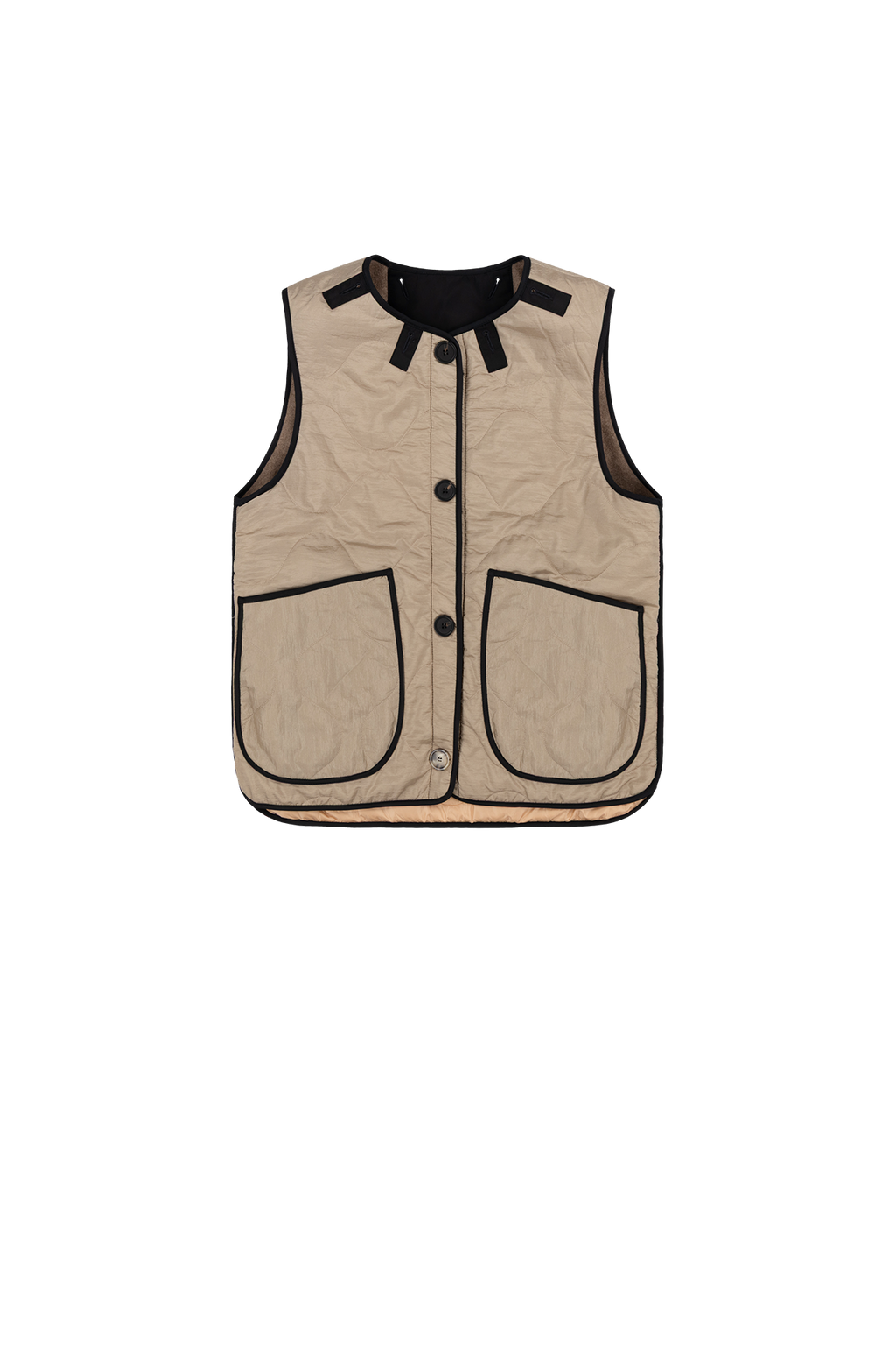 Signature Patchwork Wool Vest - Stone & Mocha Brown / Stone - Layer 2