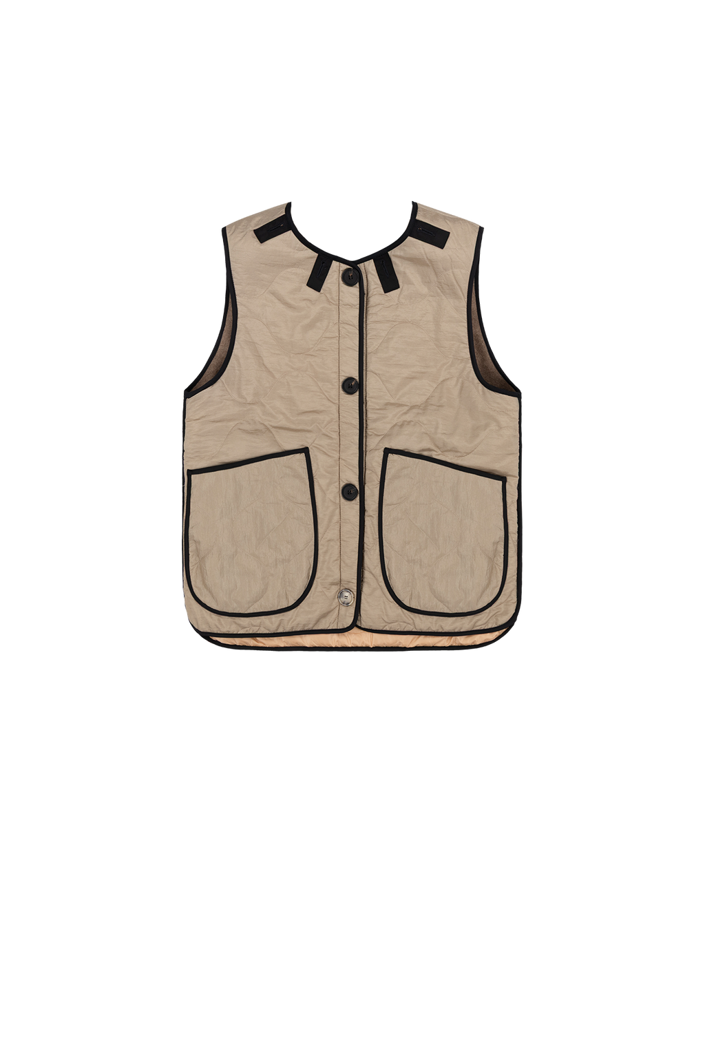Signature Patchwork Wool Vest - Stone & Mocha Brown / Stone - Layer 5
