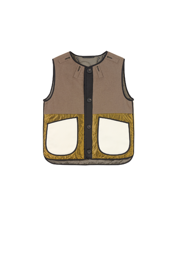Signature Patchwork Wool Vest - Olive & Ivory / Dark Olive - Layer 2