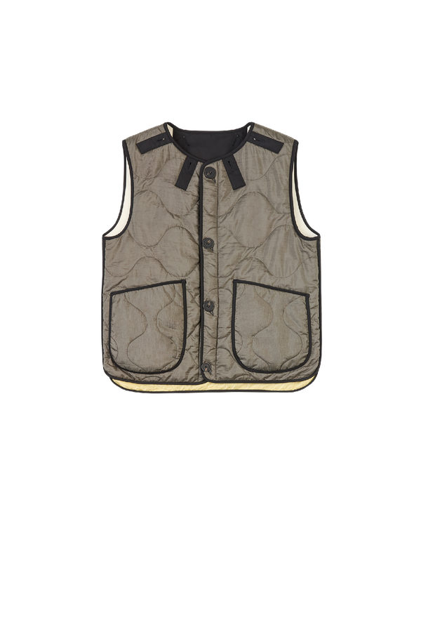 Signature Patchwork Wool Vest - Olive & Ivory / Dark Olive - Layer 2