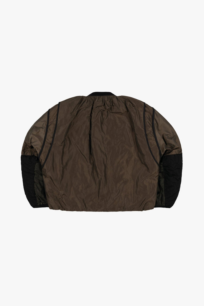 Silk Nylon Quilt Flight Bomber - Dark Olive / Peat