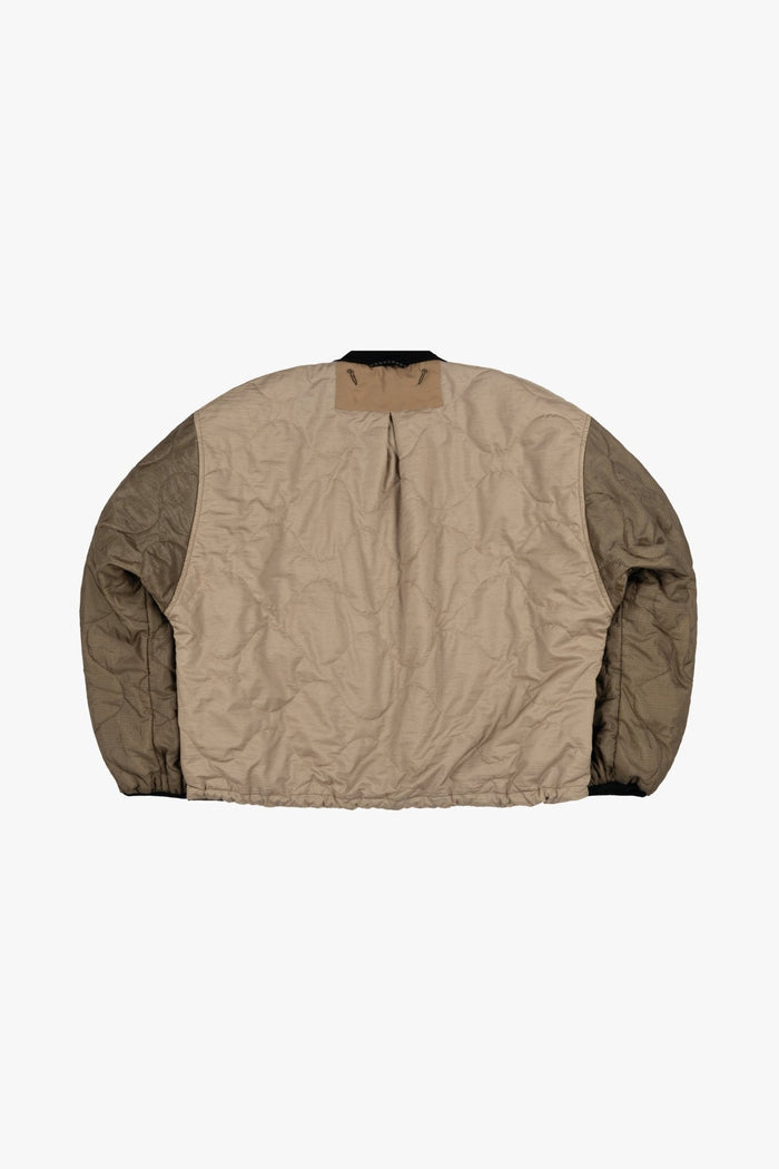 Silk Nylon Quilt Flight Bomber - Dark Olive / Peat