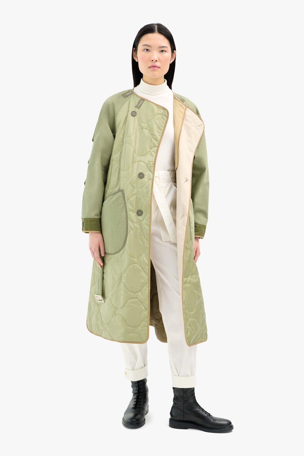 Signature Cotton Trenchcoat - Stone / Pale Sage & Olive