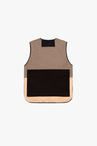 Signature Patchwork Wool Vest - Stone & Mocha Brown / Stone