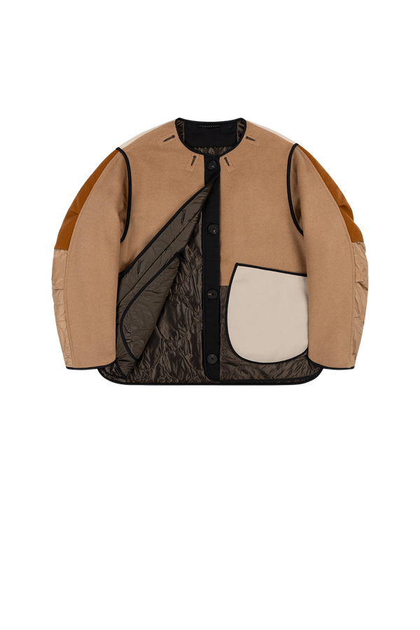 Signature Patchwork Wool Cropped Quilt - Camel / Peat - Layer 1