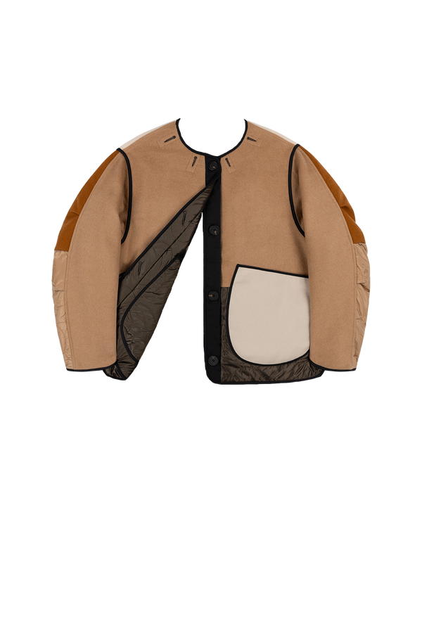 Signature Patchwork Wool Cropped Quilt - Camel / Peat - Layer 6