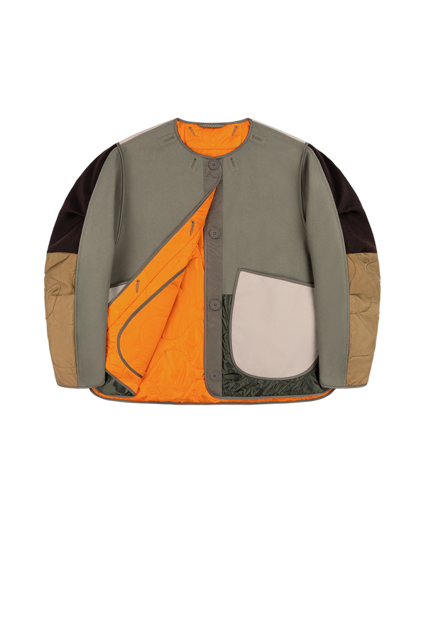 Signature Patchwork Wool Cropped Quilt - Sage / Patrol Orange - Layer 1