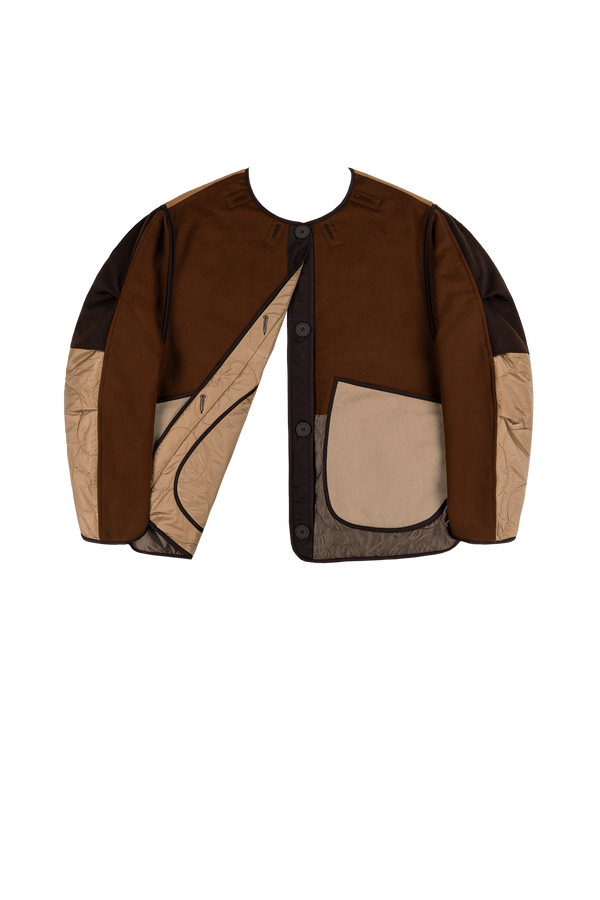 Signature Patchwork Wool Cropped Quilt - Dark Sienna / Mocha Brown - Layer 6