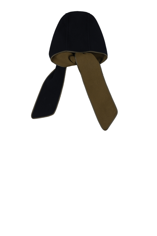 Wool Cashmere Hooded Scarf - Olive / Navy - Layer 7