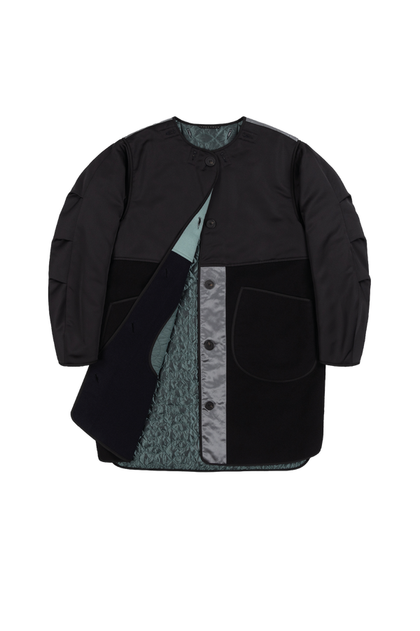 Wool & Satin Quilt Jacket - Black & Anthracite / Cadet Blue & Mineral Green - Layer 1
