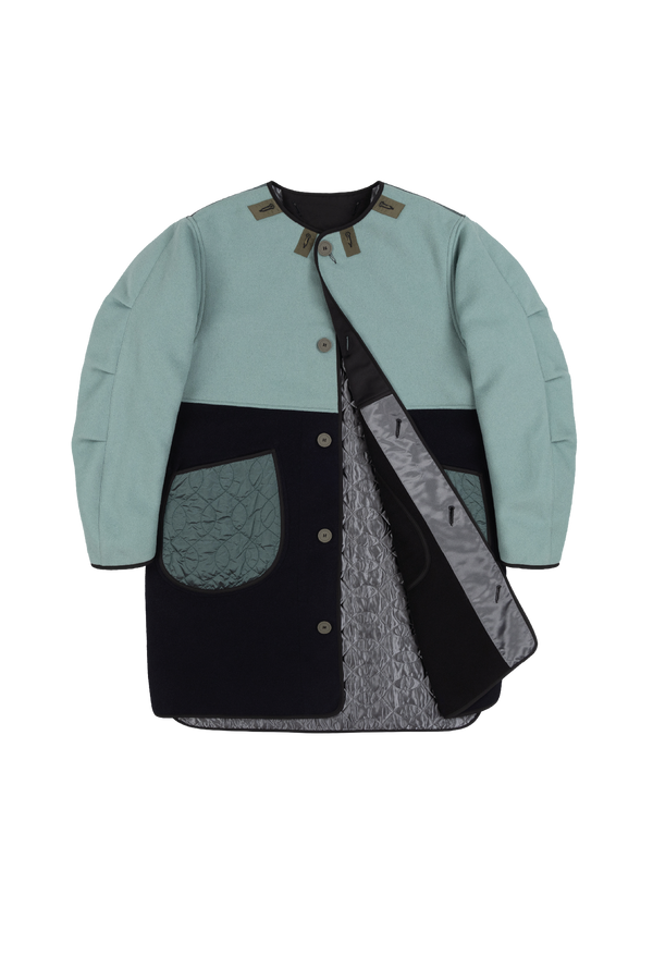 Wool & Satin Quilt Jacket - Black & Anthracite / Cadet Blue & Mineral Green - Layer 1