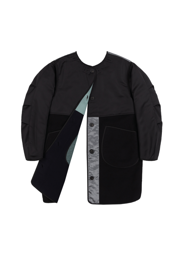 Wool & Satin Quilt Jacket - Black & Anthracite / Cadet Blue & Mineral Green - Layer 6