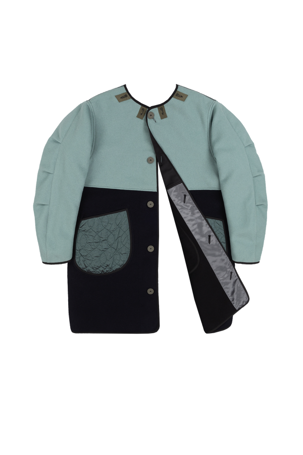Wool & Satin Quilt Jacket - Black & Anthracite / Cadet Blue & Mineral Green - Layer 6