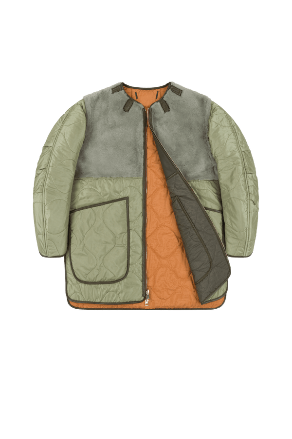 Shearling Aviator Quilt Jacket - Dark Olive / Pale Jade - Layer 1