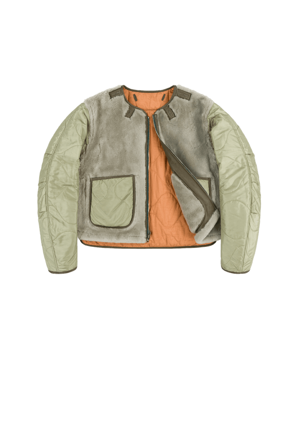 Aviator Shearling Jacket - Dark Olive / Pale Jade - Layer 1