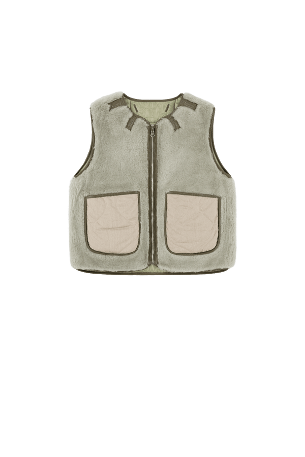 Aviator Shearling Vest - Dark Olive / Pale Jade - Layer 2