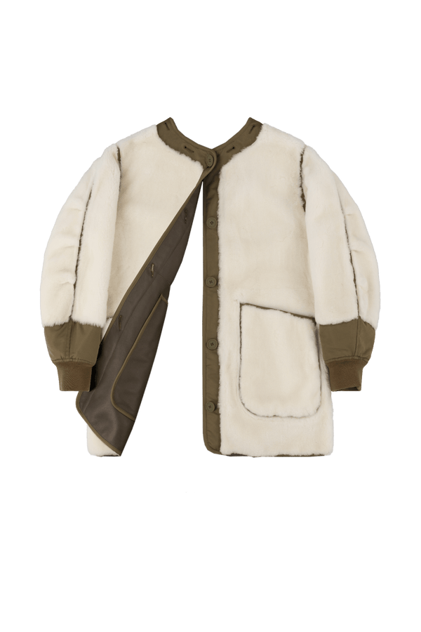 Shearling Coat - Ivory / Dark Olive - Layer 6