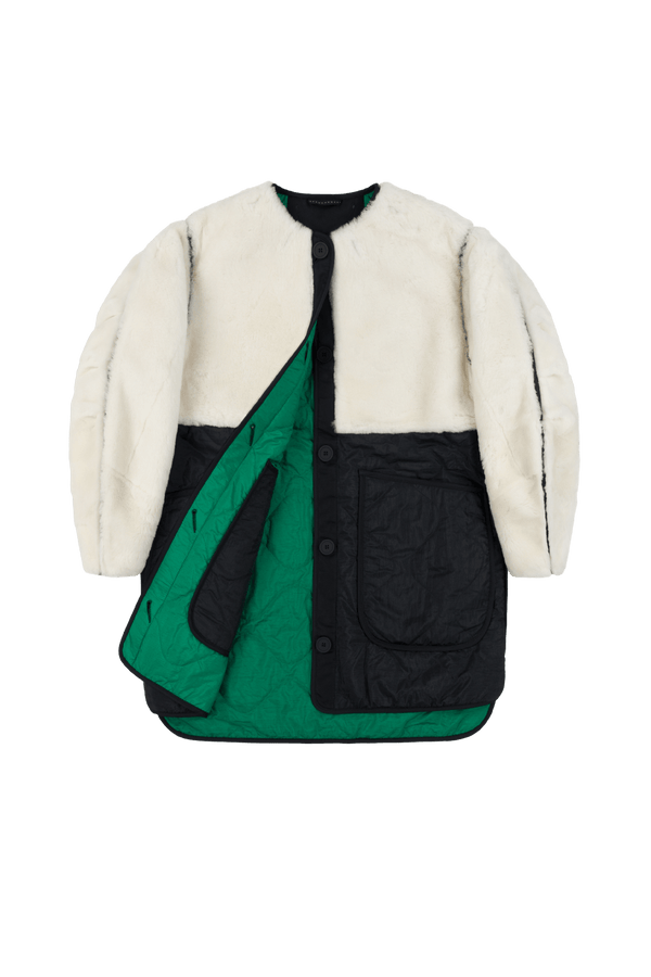 Signature Shearling Quilt - Natural / Emerald - Layer 1