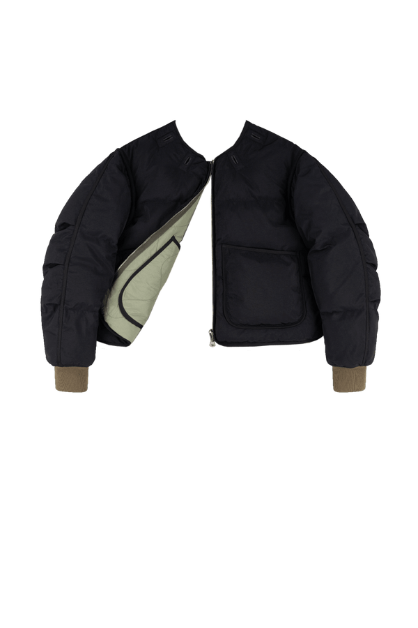 Down Cropped Aviator Jacket - Black / Eucalyptus - Layer 6