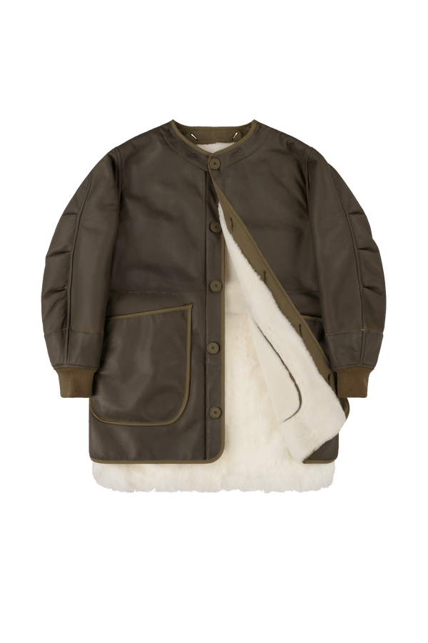 Shearling Coat - Ivory / Dark Olive - Layer 1