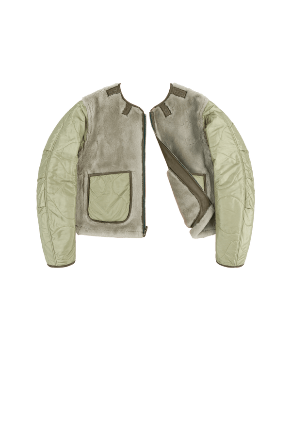 Aviator Shearling Jacket - Dark Olive / Pale Jade - Layer 6