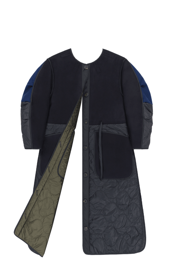 Signature Patchwork Wool Long Quilt - Navy / Dark Olive - Layer 6