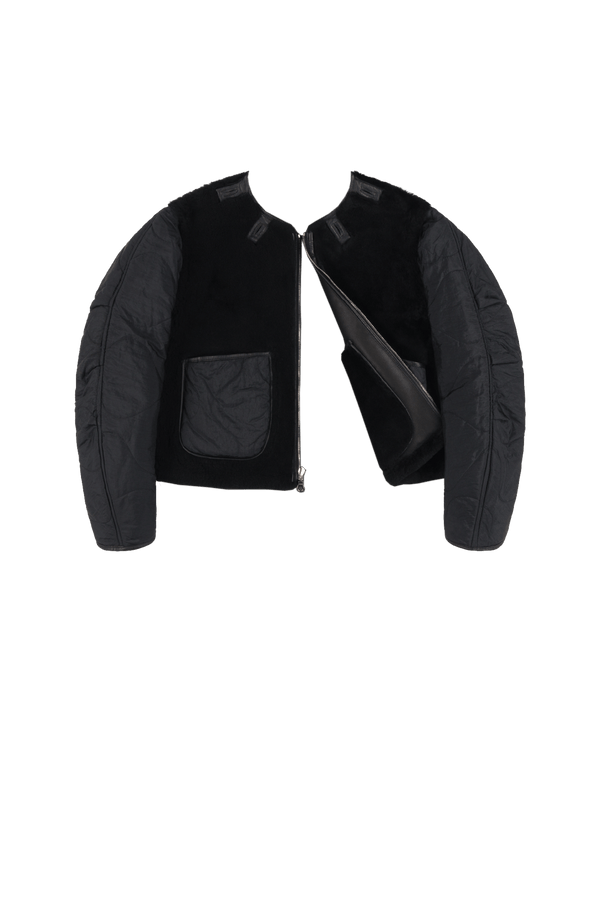 Aviator Shearling Jacket - Black / Black - Layer 6