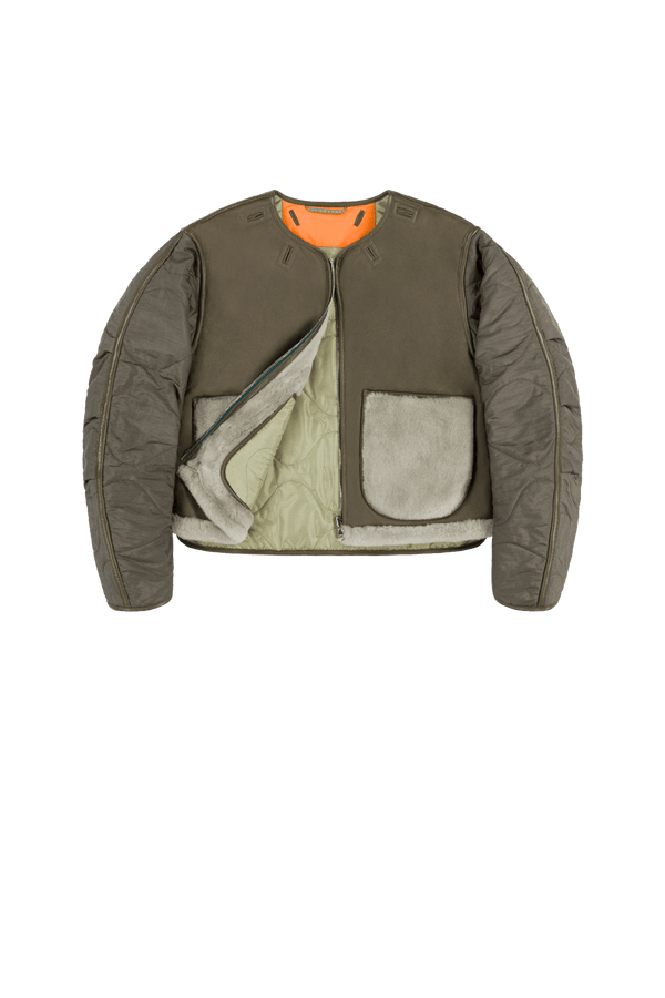 Aviator Shearling Jacket - Dark Olive / Pale Jade - Layer 1