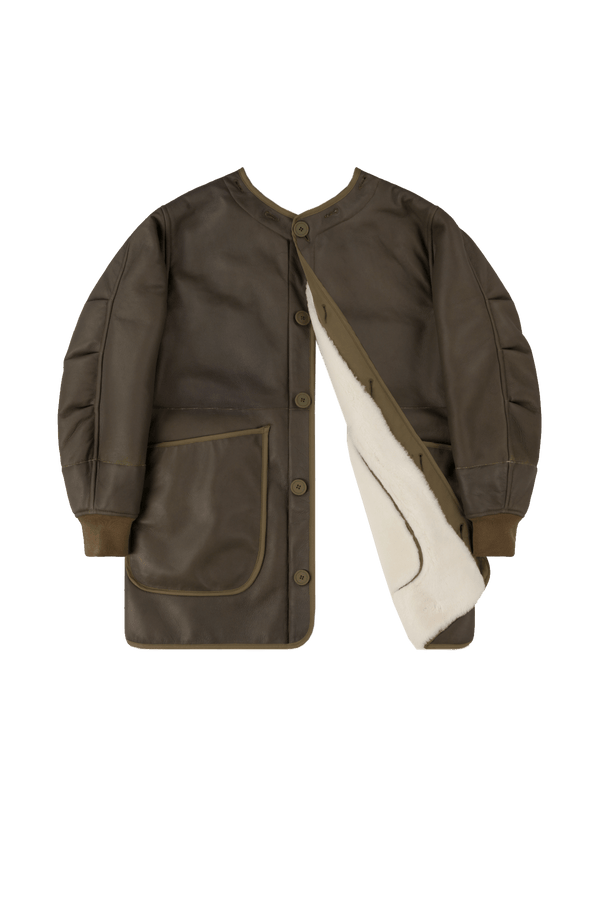 Shearling Coat - Ivory / Dark Olive - Layer 6