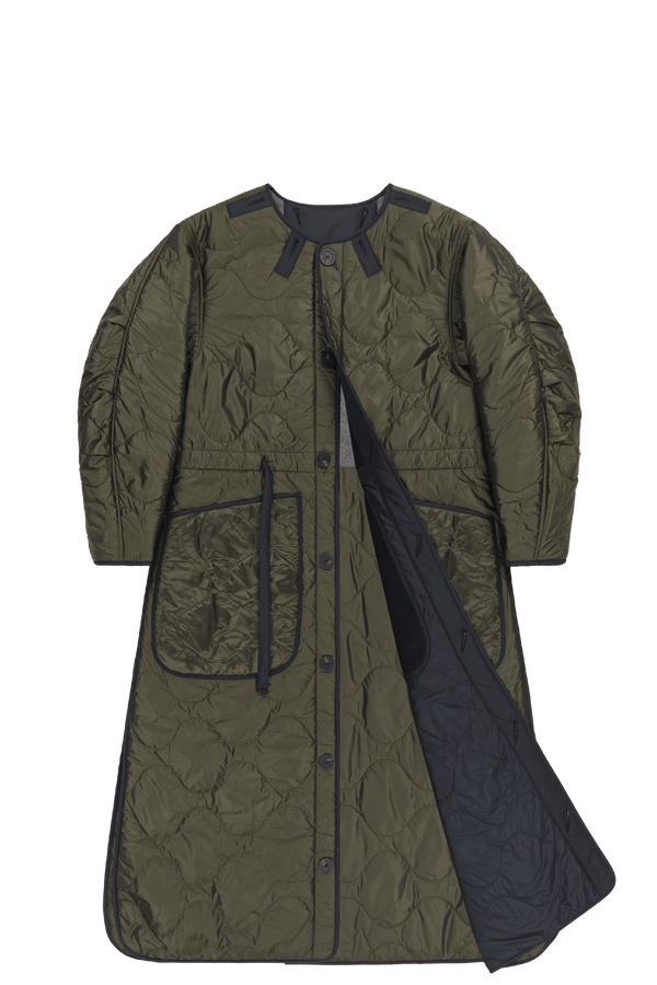 Signature Patchwork Wool Long Quilt - Navy / Dark Olive - Layer 1